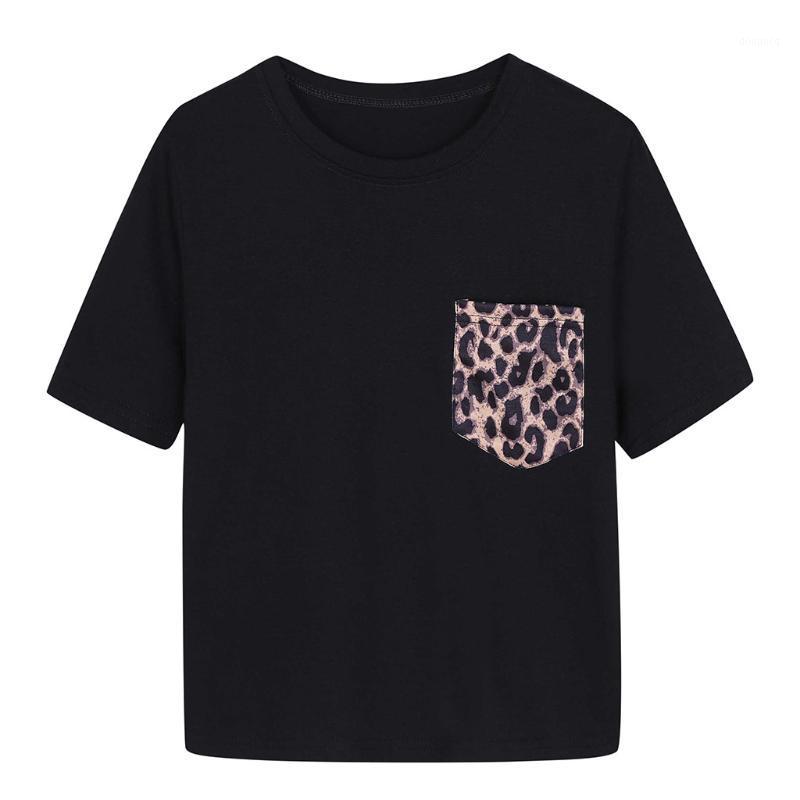 

Black Loose T-shirt Women Short-sleeved Casual Summer Beach Sports Leopard Pocket Stitching Tshirt Plus Size Yoga Gym Tee Top1