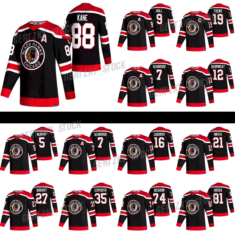 

Chicago Blackhawks Jersey 2020-21 Reverse Retro 19 Jonathan Toews 88 Patrick Kane 00 Clark Griswold 12 ALEX DEBRINCAT 2 Keith Hockey Jerseys, Black