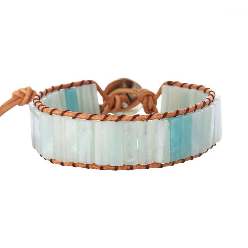 

Women Natural Semi Precious Amazonite Stone Vintage Adjustable Wrap Cuff Wrist Bracelet With Tree of Life Button1