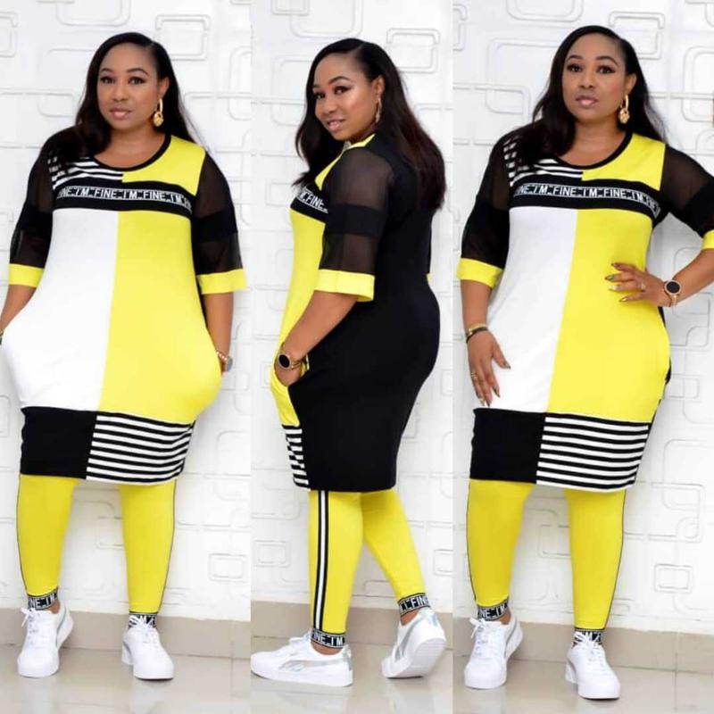 Vêtements africains pour femmes, ensemble deux pièces, haut long, pantalon slim, maille Patchwork, survêtement, grande taille, vente en gros, nou