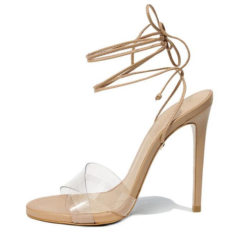 

MKKHOU Fashion Sandals Women 2021 New summer transparent PVC ankle bracelet sexy 12 cm high heels open shoe women, Black