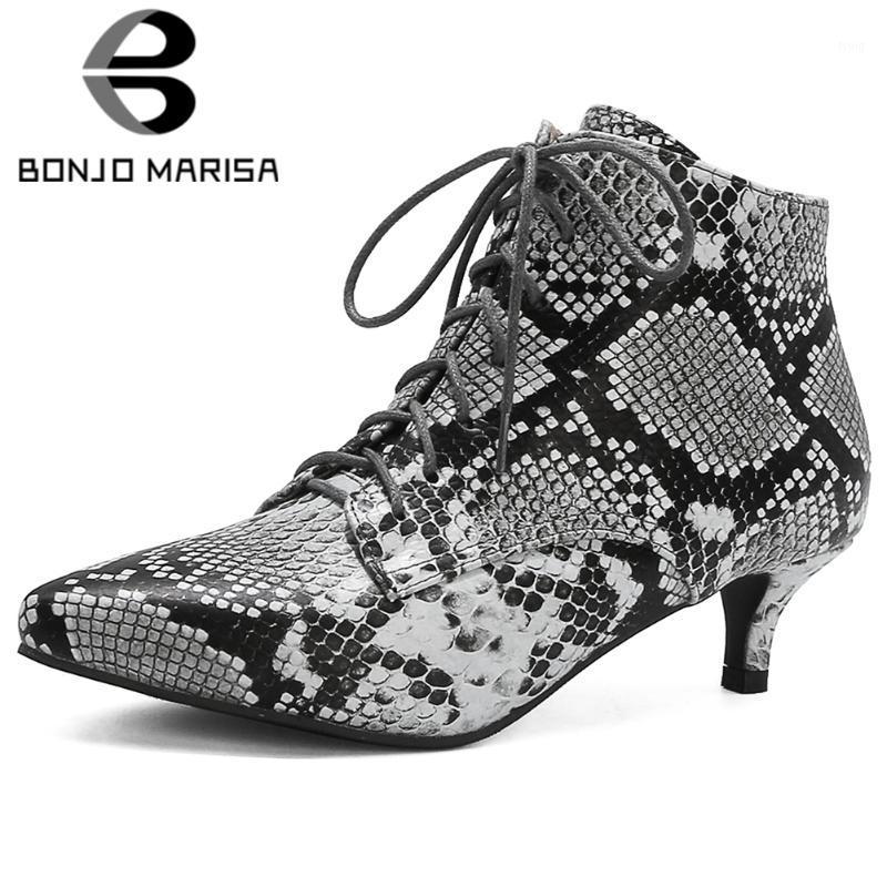 

BONJOMARISA Sexy Girl Pointed Toe Snake Print shoes lace Ankle Boots Thin Heel Winter Boots Women Party Casual Women Shoes1, Red