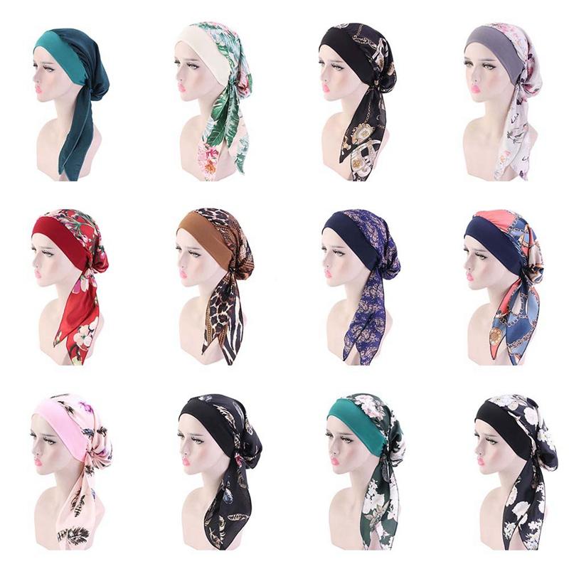 

Fashion Printed Flowers Women Inner Cap Muslim Head Scarf Turban Bonnet Ready To Wear Ladies Wrap Under Caps