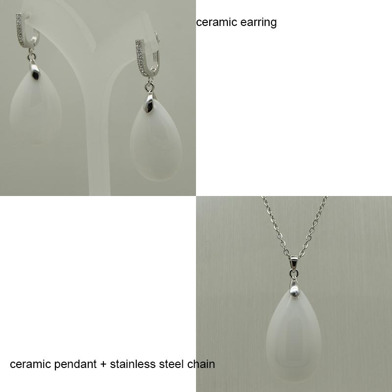 

Hoop & Huggie Women/girl Elegant Water Drop Cz Stone Ceramic Earring Pendant Set