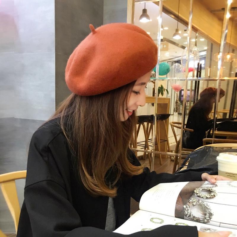 

Hat female autumn and winter Korean version Japanese wild pumpkin hat woolen British painter literary retro beret women, 07 beige