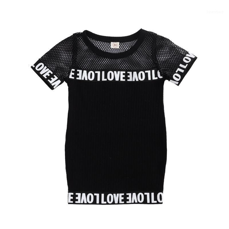 

1-5Y Infant Baby Kids Girls Casual Dress Mesh Letters Short Sleeve Straight Mini Dress 2 Colors Dresses Clothing1, Black