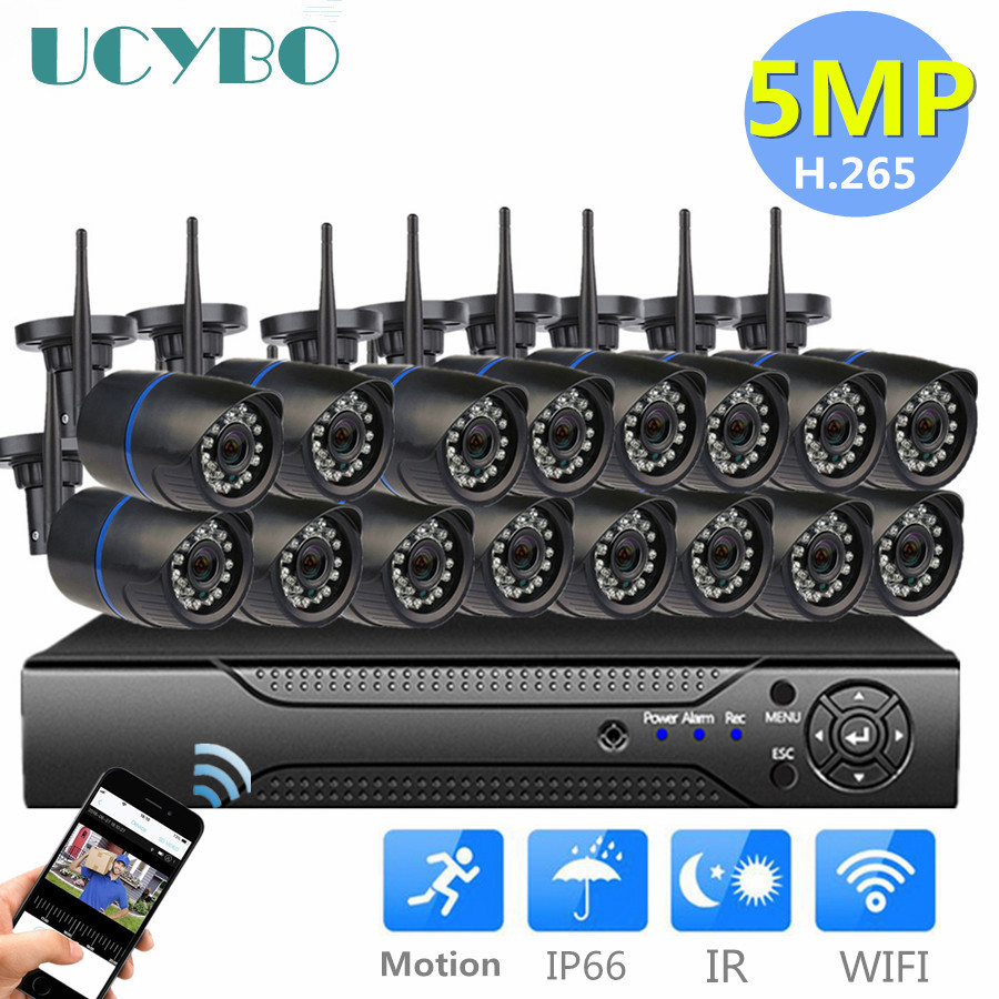 

5mp wifi cctv system wireless ip camera nvr set 16CH 8CH 4CH H.265 video surveillance kit IR outdoor security camera system LJ201209