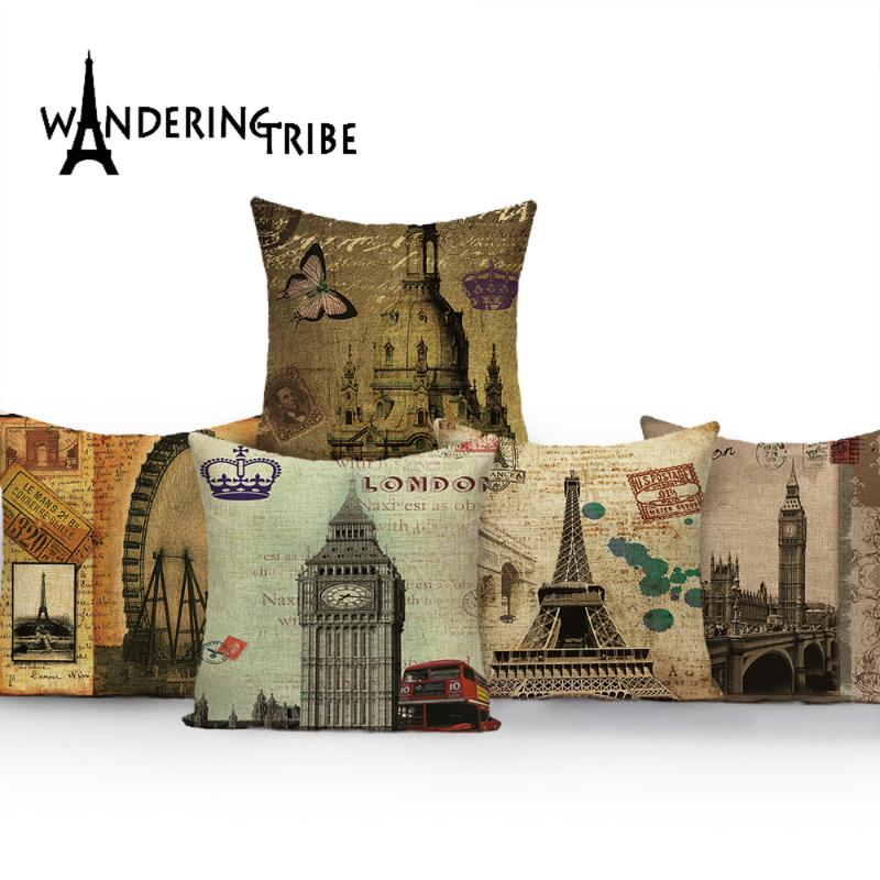 

Vintage Tower Cushion Cover World Famous Pillows Case Seat Chair Rectangle Custom Linen Home Decor Floor Throw Pillow Cases, Wt346-2