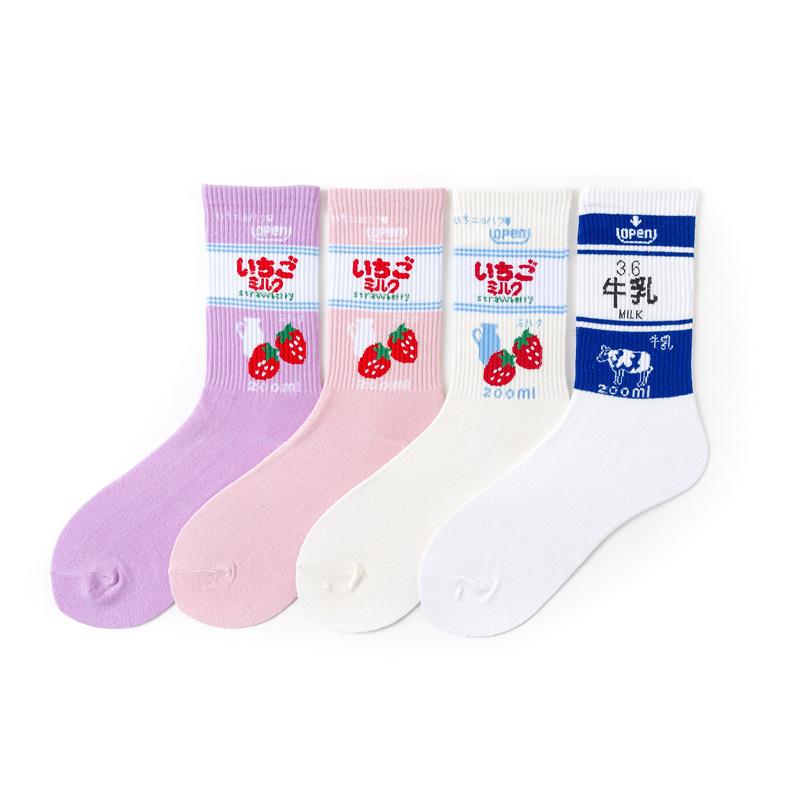 

Kawaii Short Socks Women Cotton Lady Harajuku Cartoon Cute Milk Strawberry Print Hip Hop Funny Socks Street Skateboarding Sox