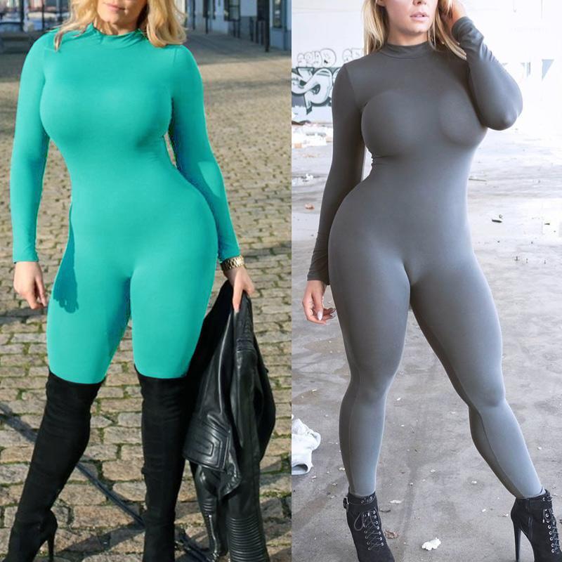 

Women Stretchy Tracksuit Solid Color Slim Fit Long Sleeve Sportswear for Workout B2Cshop1, Gray