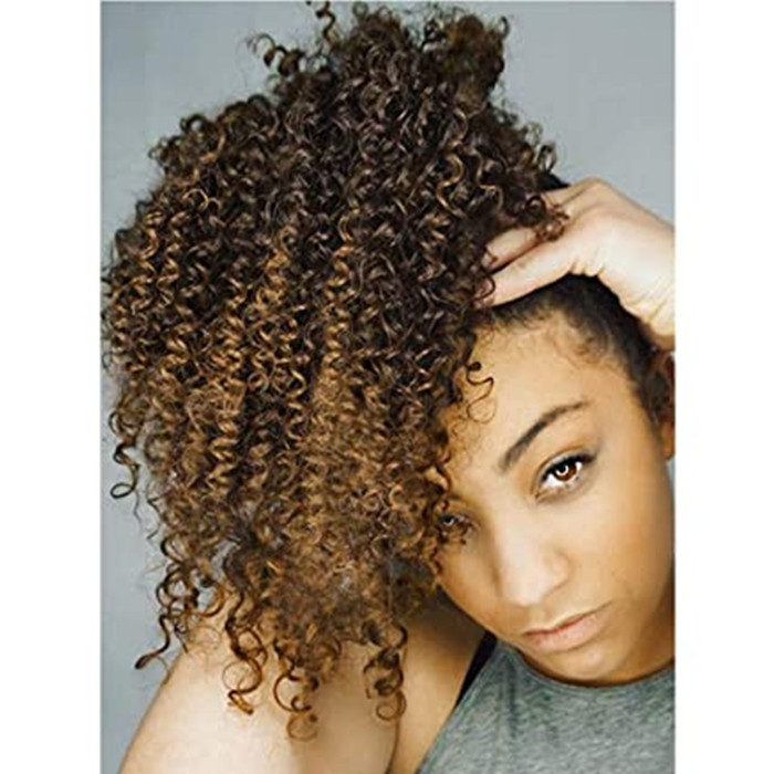 

100% human Ombre auburn Afro Ponytail Kinky Curly Drawstring Ponytail Hair Extensions short Drawstring Curly Ponytail for Women 120g