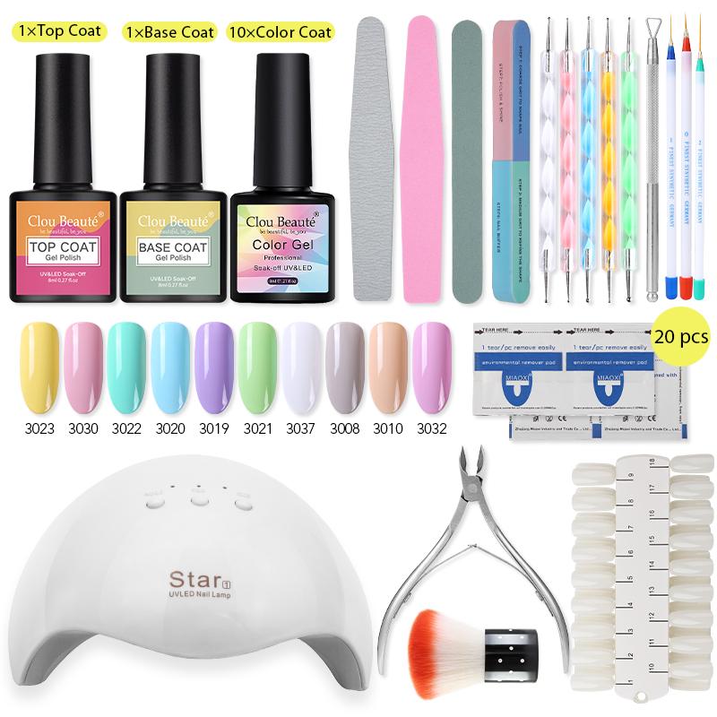 

Clou Beaute Nail Art Beginner Set 10pcs colors Gel Nail Polish semi-permanent gel Accessories Pedicure Manicure Tool Set