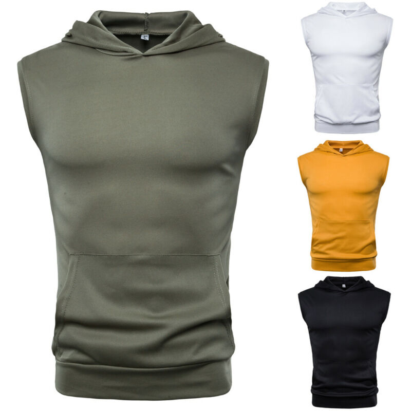 

Mens Fitness Muscle Shirt Sleeveless Hoodie Top Bodybuilding Gym Tops Vest Workout T-shirt, Yellow