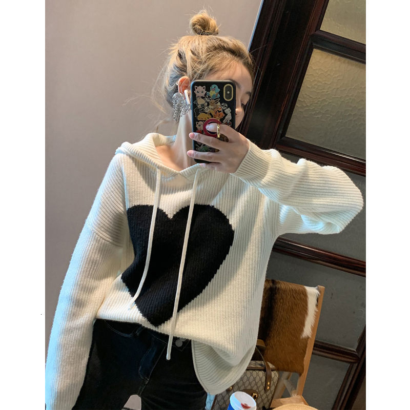 

2021 High quality Women's Love Jacquard Hoodie on the Wear Autumn Winter 1KTN, Gray.
