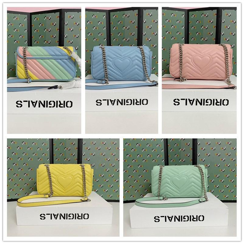 

high New Women Designer Luxury Handbags Macron Color Series Chain Marmont Shoulder Bags Crossbody Bag Genuine Leather Messenger Bag Purse, Box