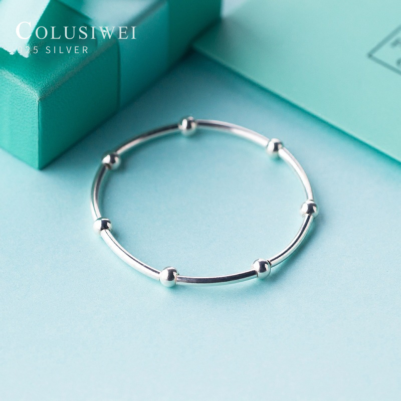 

Colusiwei 2020 New Silver Beads Charm Bracelet Unique Design 925 Sterling Silver Fashion Minimalist Bangle Gifts for Women LJ201020, Black