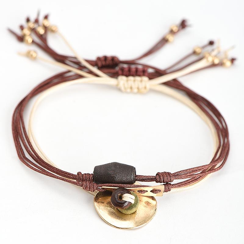 

Gray Cord String Rope Natural Stone Adjustable Bracelets Vintage Antique Silver Plated Wood Bead Pendant Bracelets MYC09012