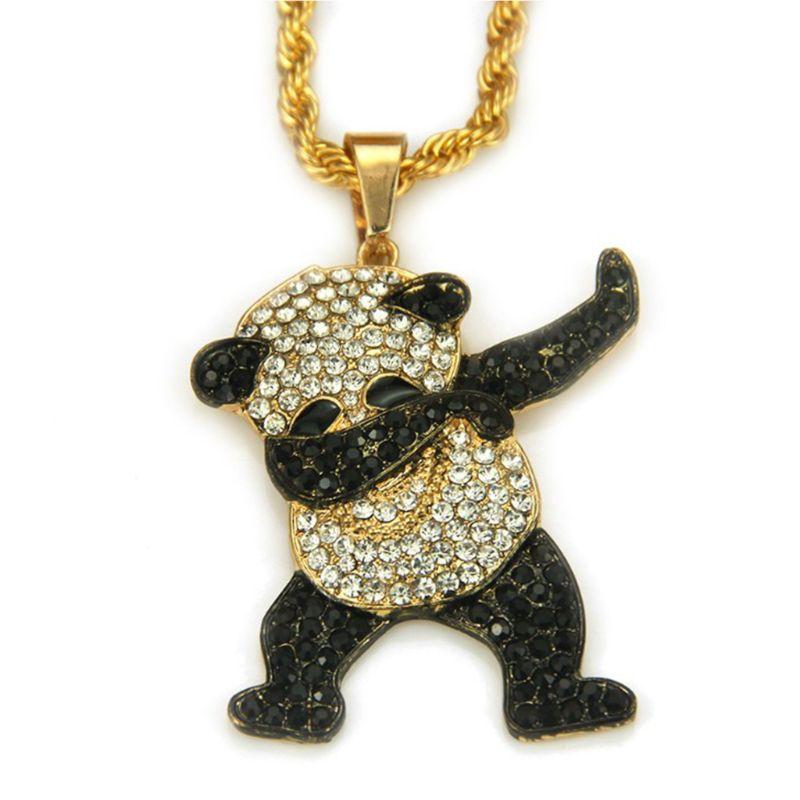 

Rhinestone Luxury Animal Panda Pendant Hip Hop Dancing Funny Rock Hip Hop Necklace Men's Gift