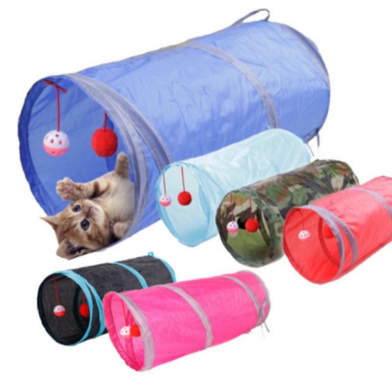

Cat Tunnel Toy Pet Tunnels and Tubes Peep Hole Design Collapsible 2 holes With Bells Play Fun 6 Color Toy with Crinkle