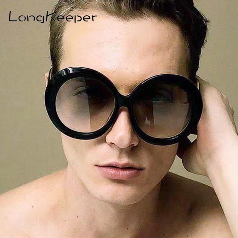 

LongKeeper round sunglasses women oversized eyewear gradient black brown sun glasses for male gift Brand Designer uv400