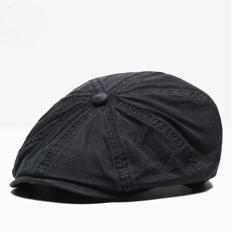 

Adult Pure Cotton Octagonal Cap Male Casual Pure Cotton Newsboy Hat Men and Women Big Size Beret 56-61CM, Black