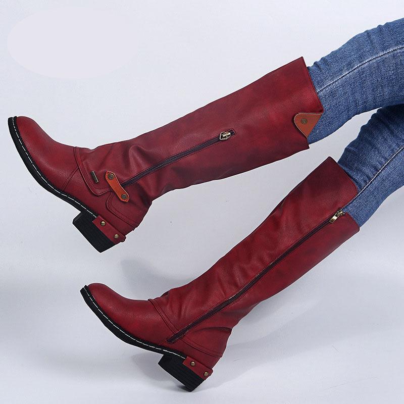 

Featured Zipper Embellished Multicolor Ladies Boots Winter Women Over Knee Leather Boots Round Toe Sexy Leather Thigh High Boot, Black