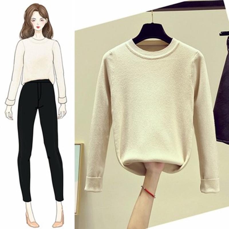 

Women's new thick sweater long sleeve round neck solid color slim sweater soft and warm women's fashion versatile coat sw, Black