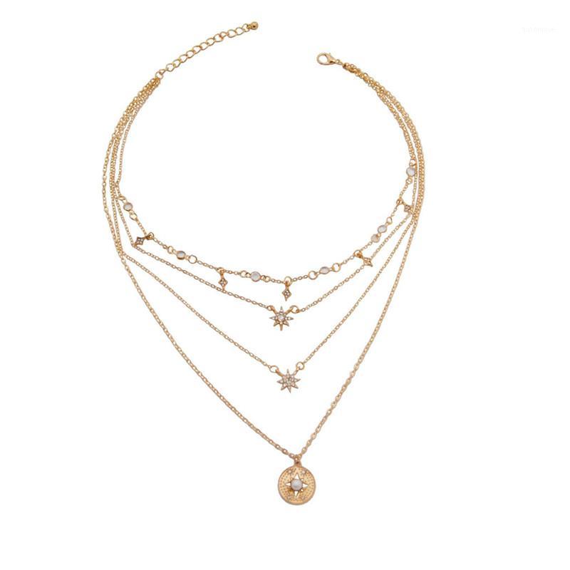 

Vintage Star Imitation Pearl Pendant Necklace Multi Layer Crystal Chain Necklaces For Women Jewelry Gift1