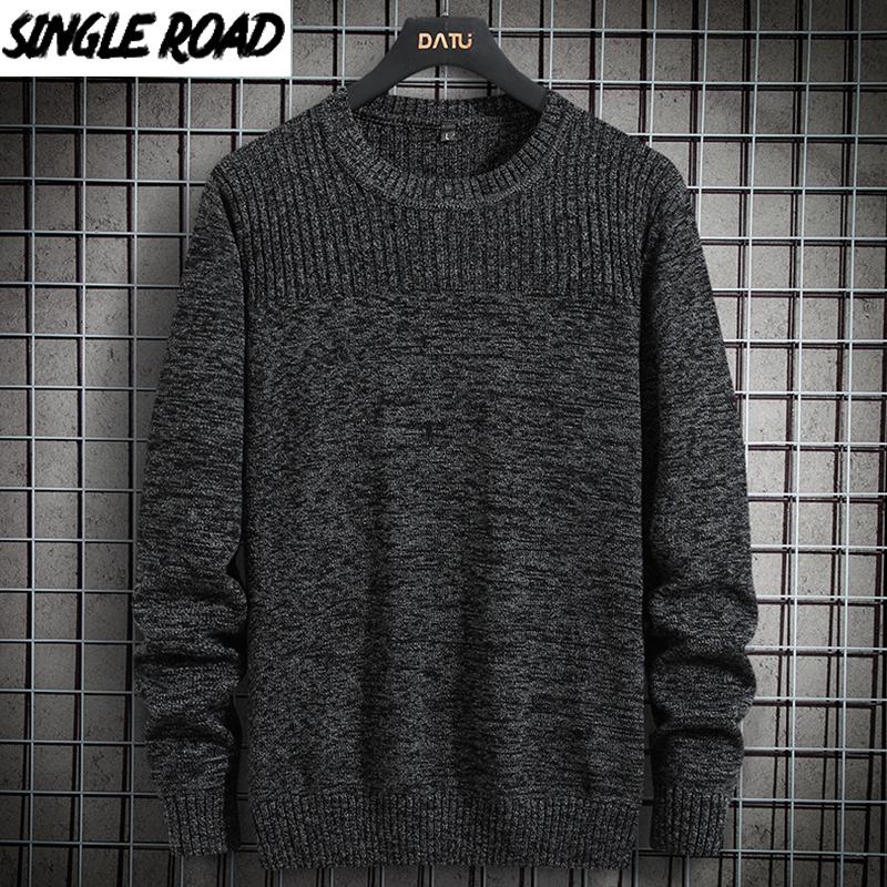 

SingleRoad Mens Knitted Sweater Men 2020 Winter Solid Sweaters Pullover Jumper Harajuku Korean Style Casual Grey Sweater Men, Grey sweater men1