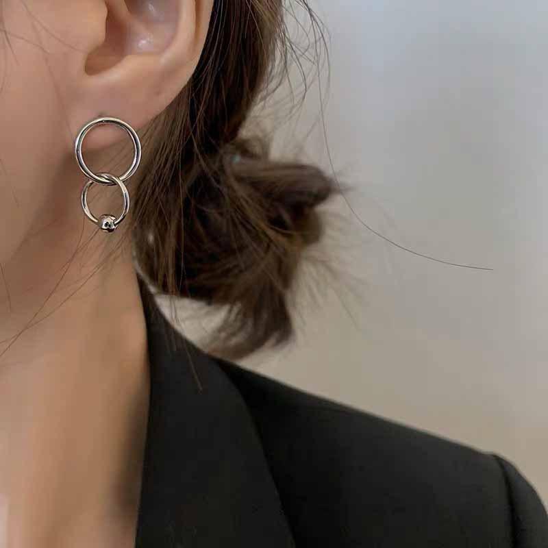 

TIMRONLY Asymmetric Shinning Rhinestones Chains Dangle Earrings Hollow Circle Metal for Women Lady Statement Party Accessories