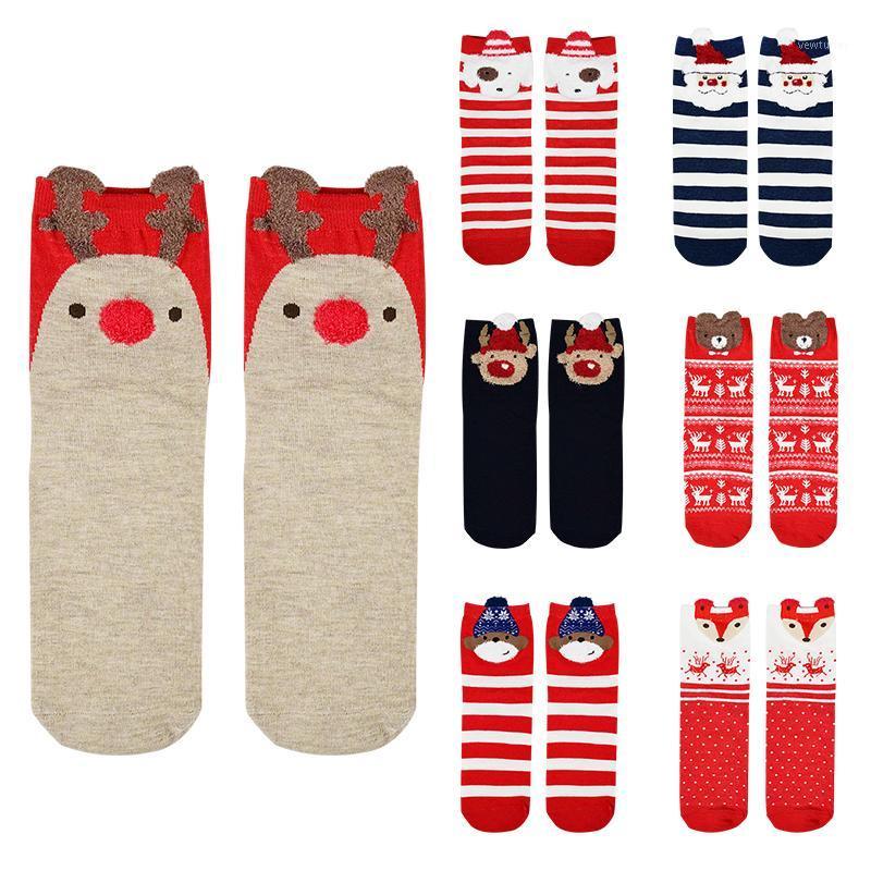

1Pair Christmas Socks Cute Santa Claus Snowman Deer Cotton Sock Merry Christmas Gifts 2021 Navidad New Year Lady Favors Supplies1
