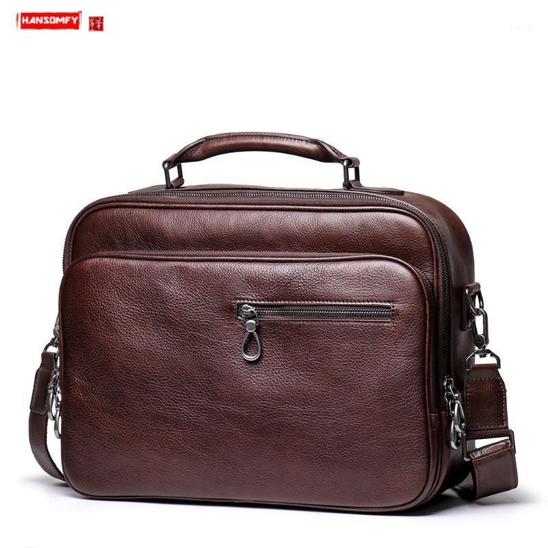 

Factory New Handbag Men's Portable Genuine Leather Briefcase Women's Leather Shoulder Messenger Bag Computer Bag Travel 15.6"1, Brown