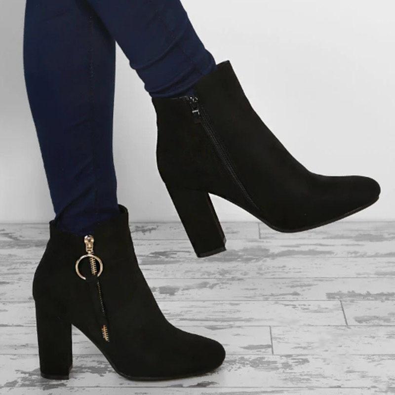 

New women ankle boots black high heels sexy zipper ladies shoes autumn winter round toe boots botines mujer big size1
