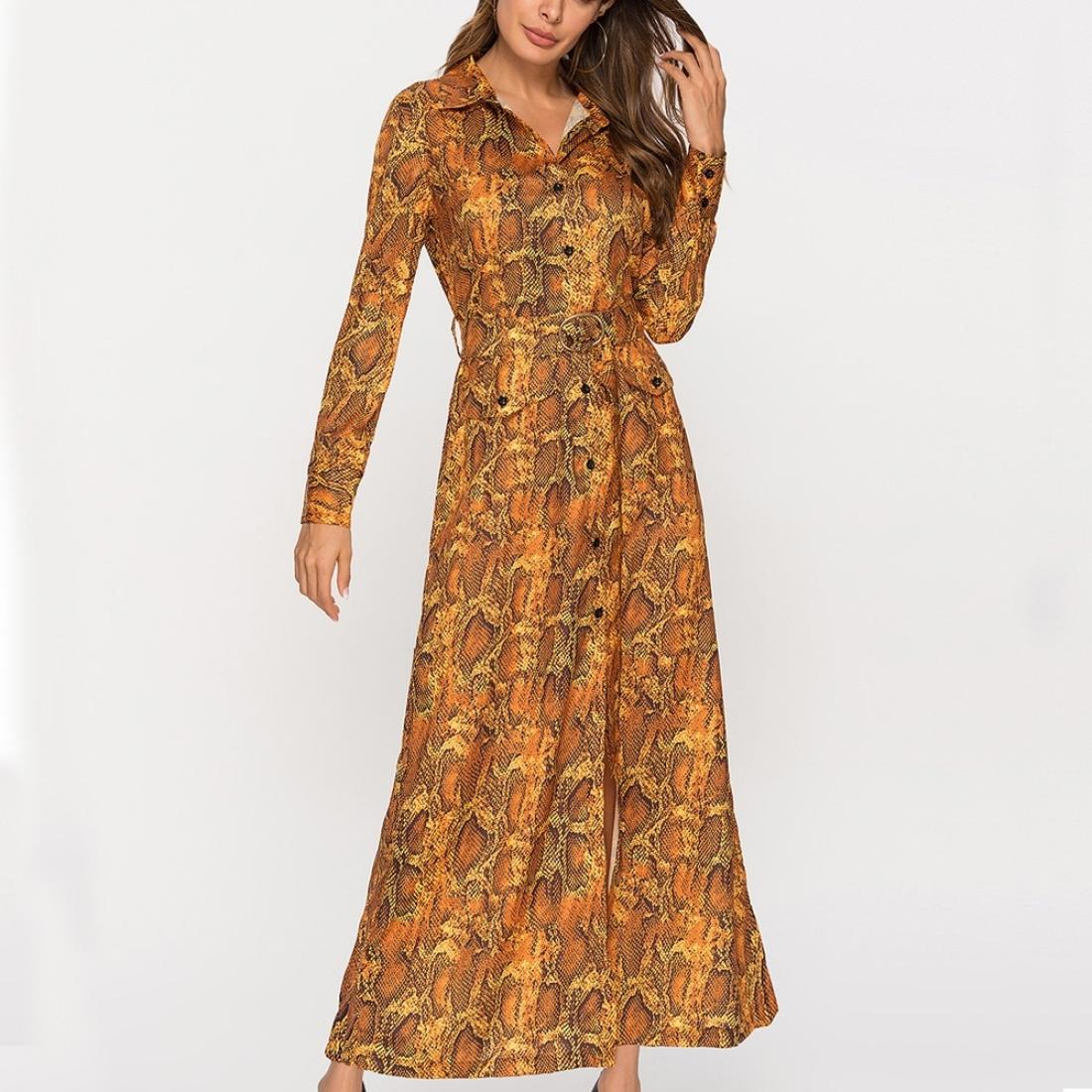 

Women Autumn Snakeskin Lapel Single-Breasted Shirt Dress, Black