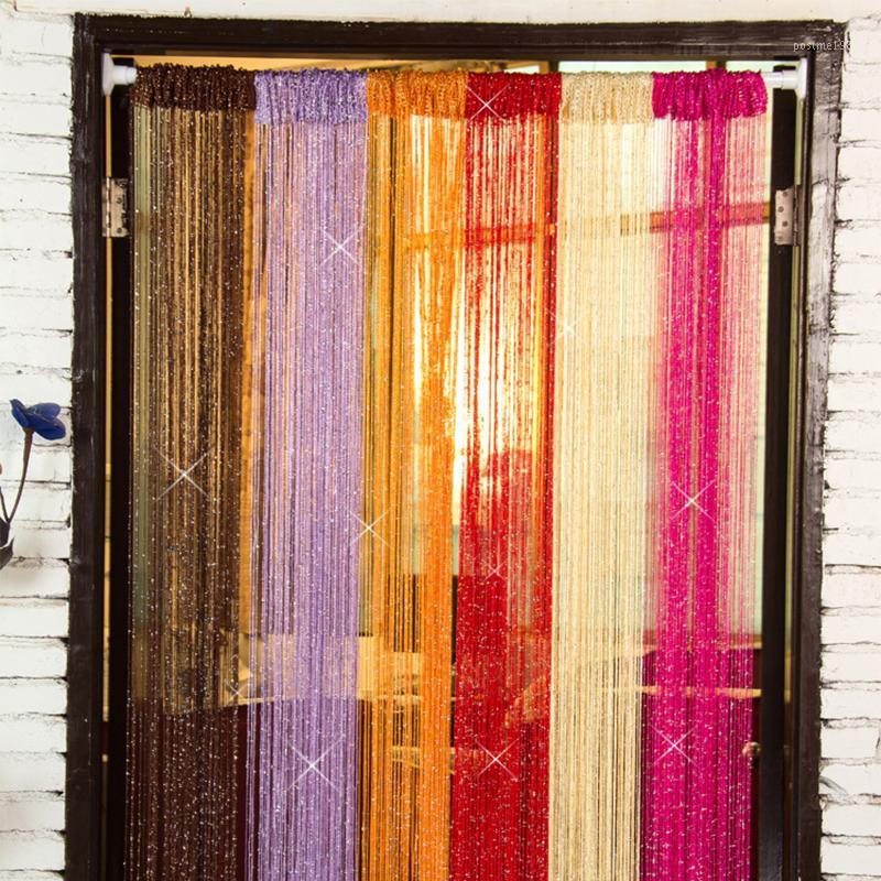 

Shiny Tulle Curtains Line Tassel Sheer Curtain 200*100CM Window Room Door Divider String Curtain For Home Decor1, White