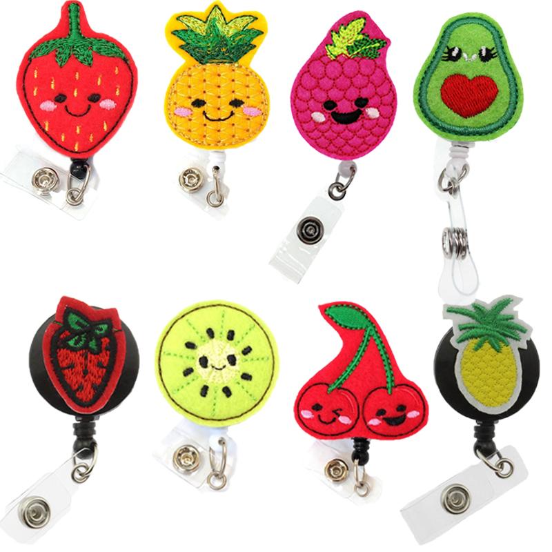 

Wholesale Interchangeable Fruit Shape Felt Retractable ID Badge Holders Name Card Pull Badge Reel Clip