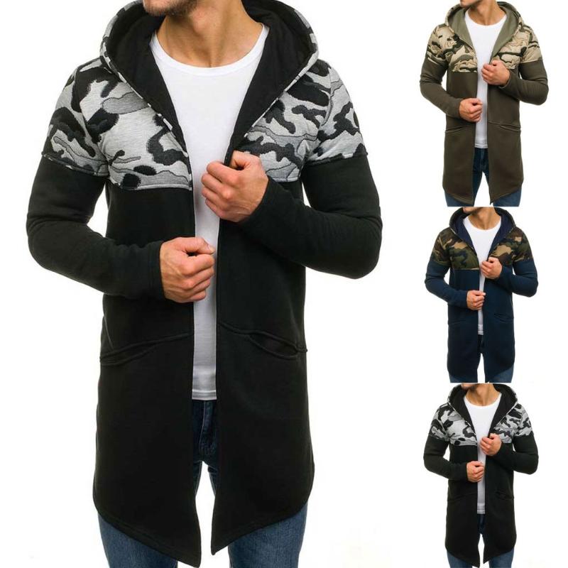 

Men Camouflage Hooded Trench Coat Cardigan Long Sleeve Outwear Blouse Drop shipping Independent station size Selling supplier, Black