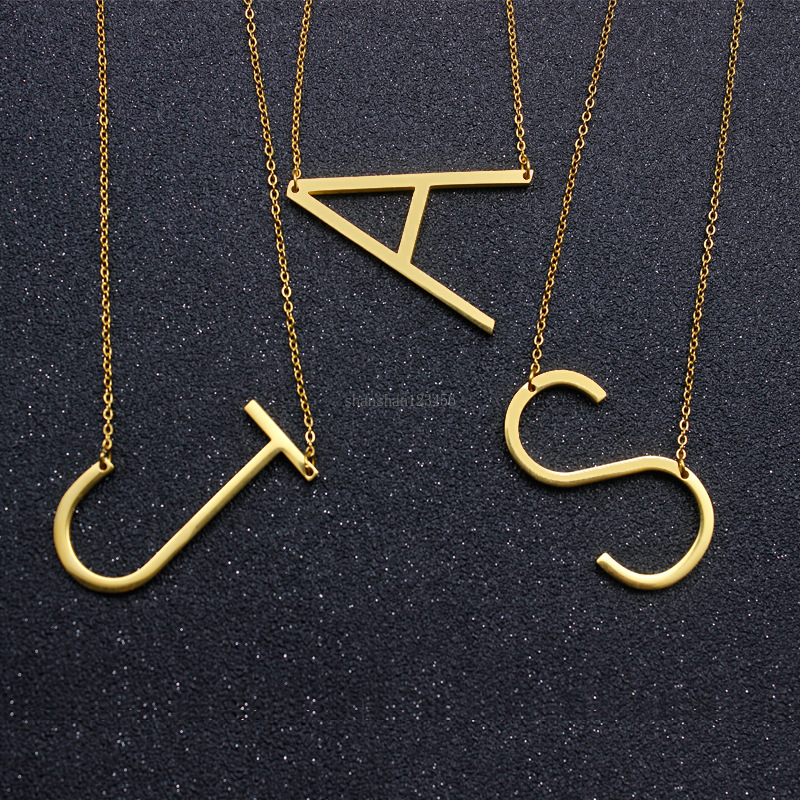 

Fashion Stainless Steel A-Z English Initial Necklace Silver Gold Capital Letter pendant Fashion Jewelry for Women will and sandy new