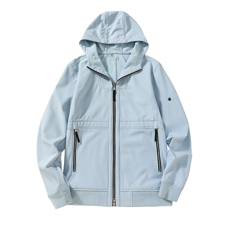 

Soft shell in autumn and winter Men's Jackets Solid color Sports Hoodie Zipper casual coat famous brand Outerwear, Black