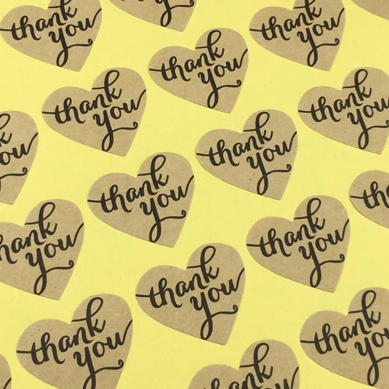 

Paper Heart Shape Self-adhesive Stickers Kraft Thank you Label Sticker DIY Hand Made Gift /Cake Baking Sealing Sticker