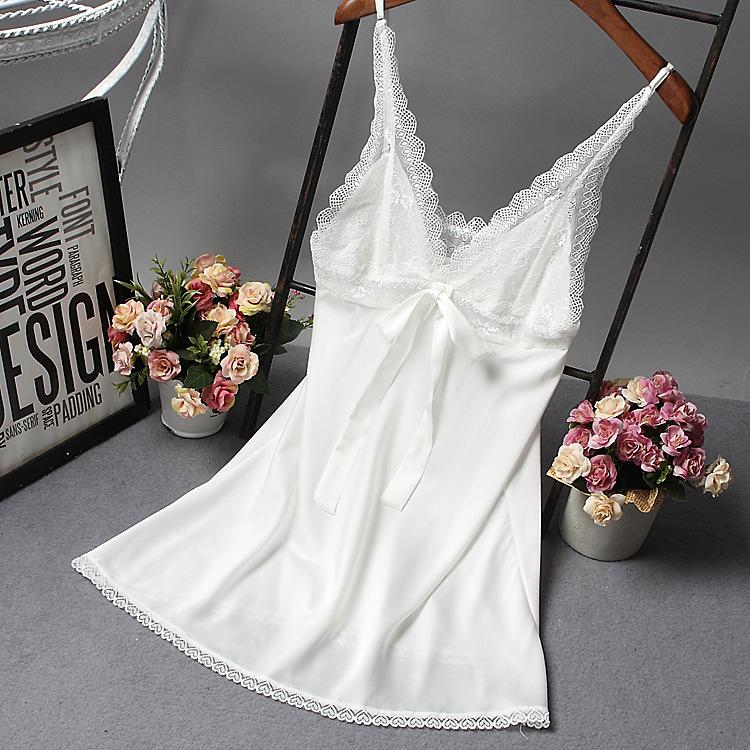 

Sexy Lace Night Dress For Women V-Neck Sleepwear Skirt Silk Nightgown Sleeveless Nightdress Ladies Nightwear Summer Homewear, Royal blue