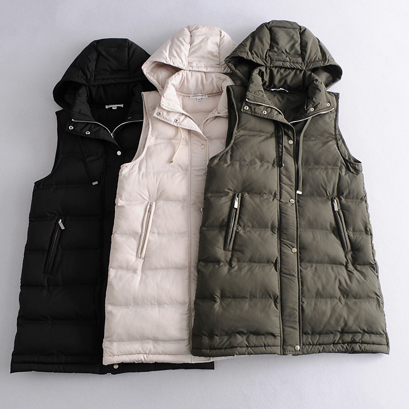 

Casual female loose fall winter fashion sleeveless ladies pocket parka warm hoodie long vest BR7M, Black