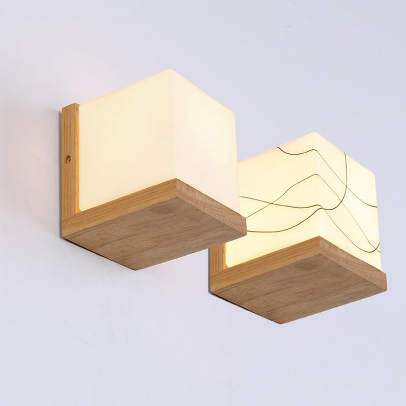 

Chinese Wholesale Wood Glass Wall Lamp Living Room Bedroom Bedside Hallway Entrance Hallway Lighting Lamp Creative Wooden AC220V