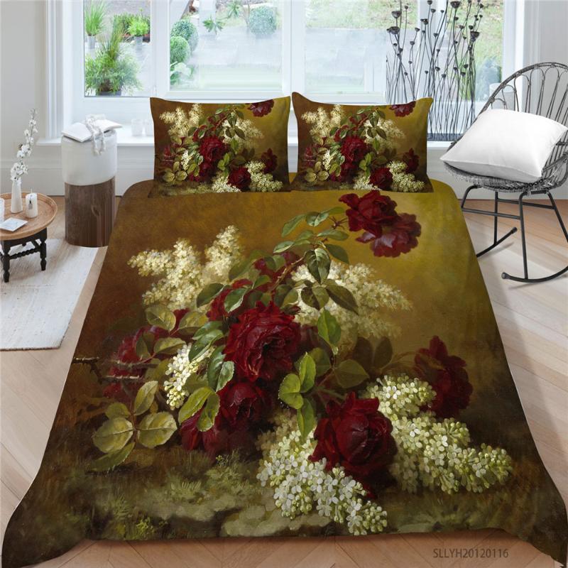 

Red Rose Bedding Set For Girls Classic Vintage Duvet Cover Set King Double  Queen Single White Flowers Bed Artistic, Style 10