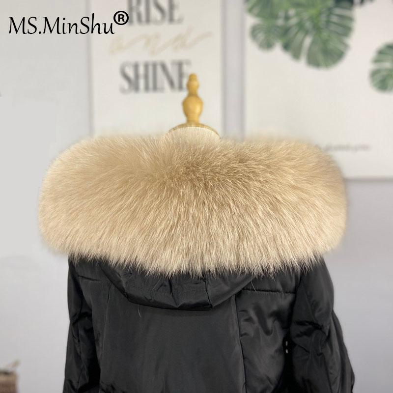 

Ms.MinShu 100% Real Fur Collar For Hood Large Size Winter Fur Scarf Neck Collar Natural Trim Custom Made