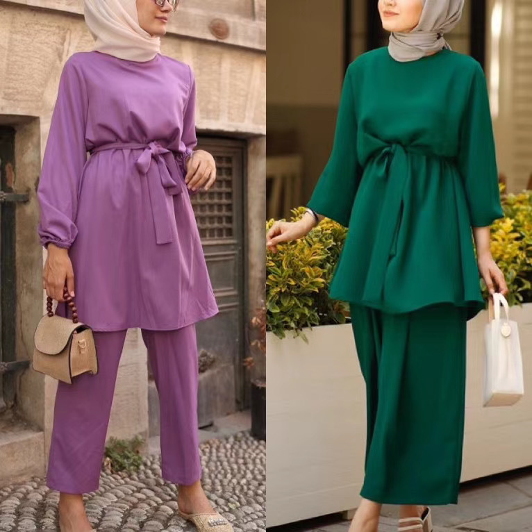 

2 ensemble pieces of dubai Islamic sweaters + women's soft pants kaftan Oman Muslim Turkish hijab dress ramadan ropa f1767, Only black scarf