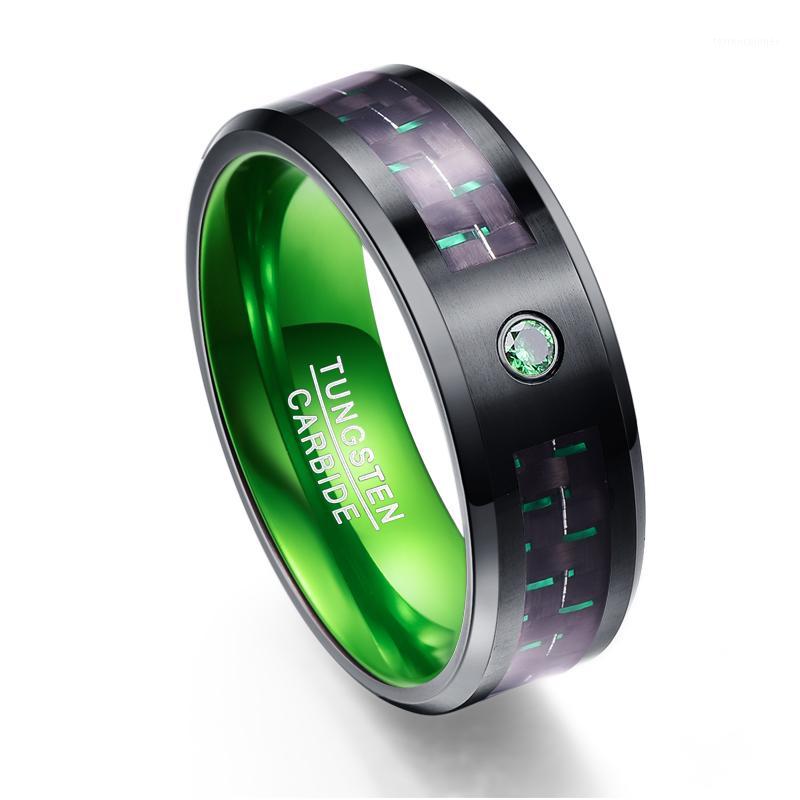 

Wedding Rings Men's 8mm Tungsten Carbide Ring Green Carbon Fiber Comfort Fit Band Steel Size 7 To 121