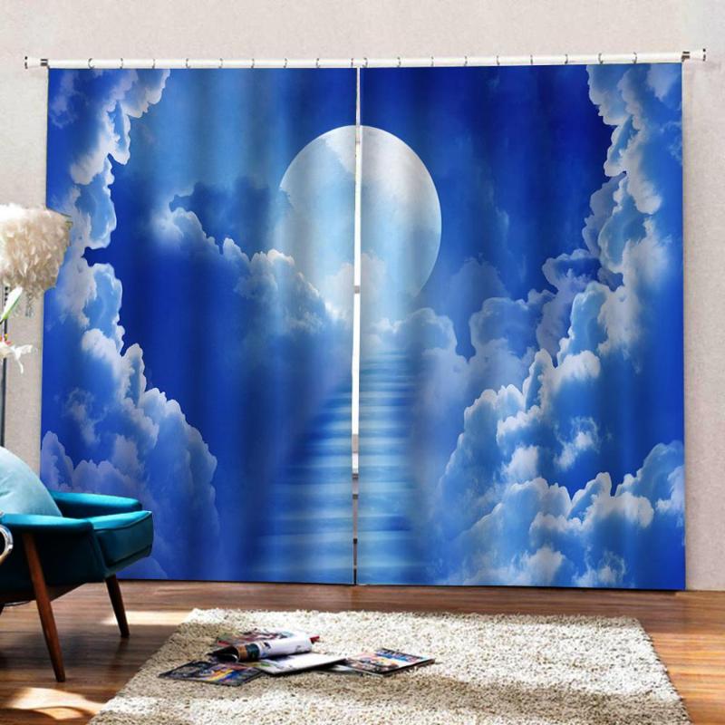 

Custom any size Modern Blue sky and white clouds ladder Curtains For living room bedroom Blackout Window Curtains Indoor Decor, As pic