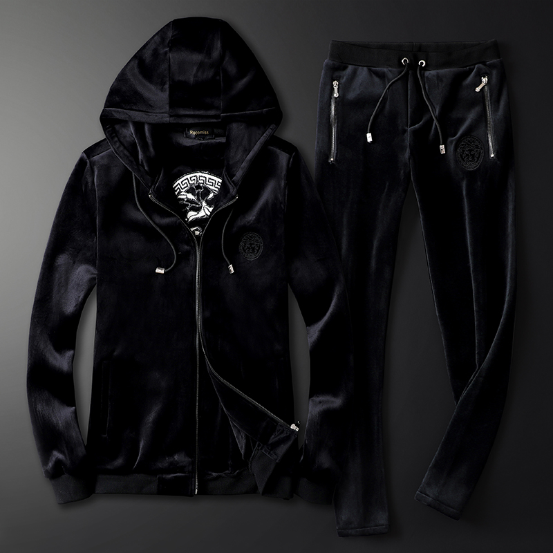 

2022 new men's gold velvet double-sided fleece hooded cardigan sweater casual suit trendy fashion trend coat, Black