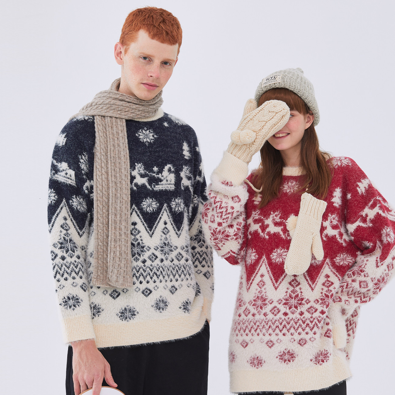 

2021 New Ugly Christmas Knitted Red Men Snowflakes Elk Sweater Pullover Retro Oversized Unisex Couple Hip Hop Harajuku Streetwear Ciee
